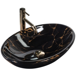Náhled obrázku: Umyvadlo na desku REA PAMELA 53x33cm Black Marble Shiny 