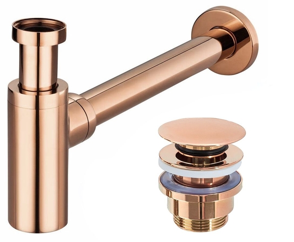 REA Umyvadlový sifon s výpustí click-clack Rose Gold