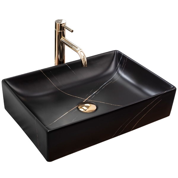 Umyvadlo na desku REA Inga 51x34,5cm Black Marble Mat