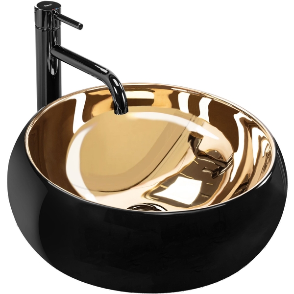 Umyvadlo na desku REA Luna průměr 40cm Gold/Black