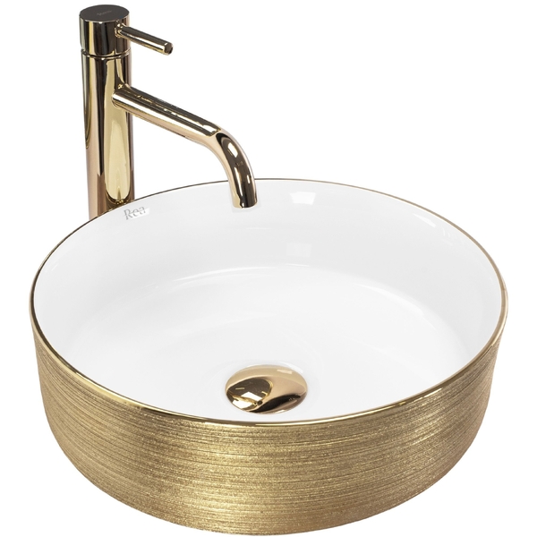 Umyvadlo na desku Rea Sami průměr 36cm White Brush Gold