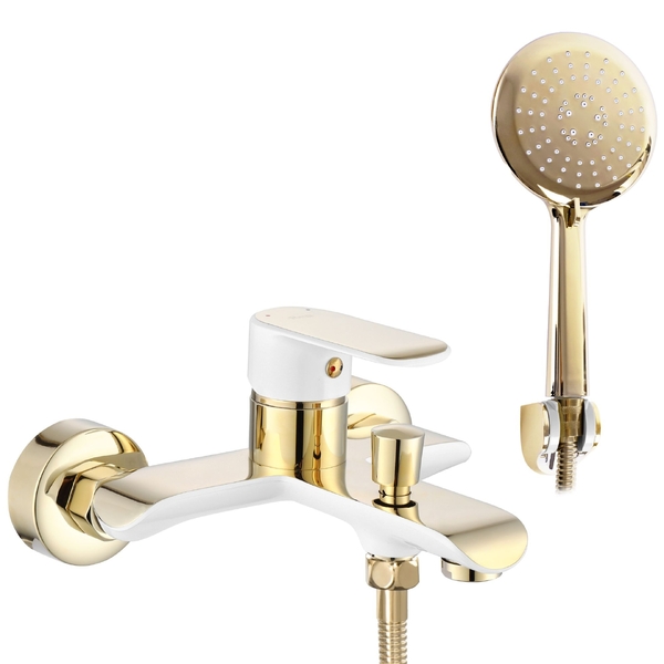 Vanová baterie 150mm vč. sprchy REA BLOOM matně bílá-zlato